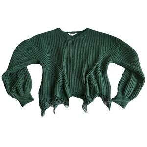 No Boundaries Juniors XL Destructed Green Oversized‎ Sweater Shaggy Cropped